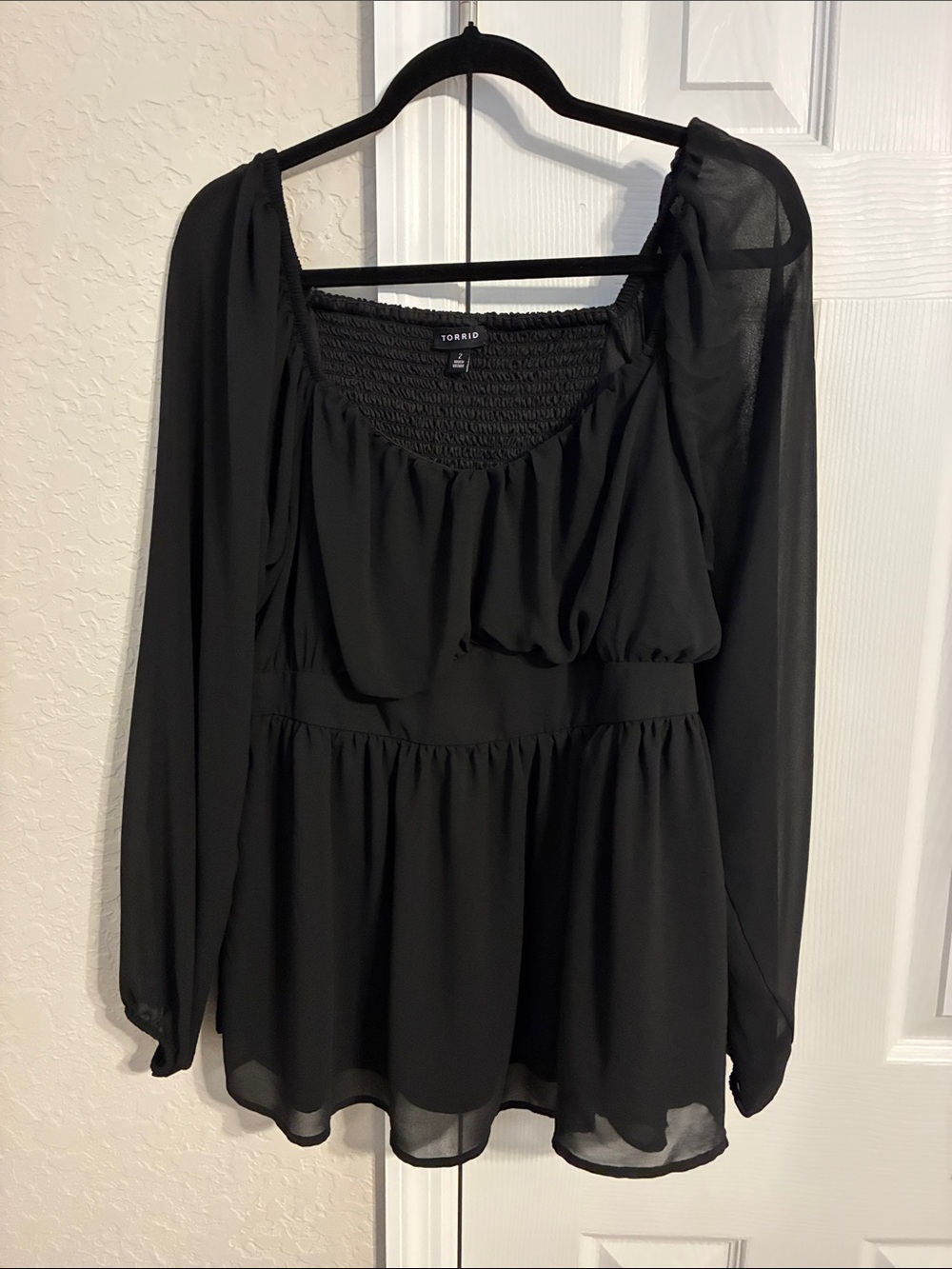 torrid Black Long-Sleeve Smocked Peasant Top